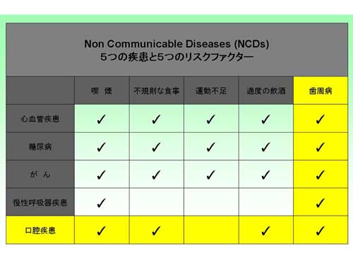 NCDs　5つの疾患と5つのリスクファクター
