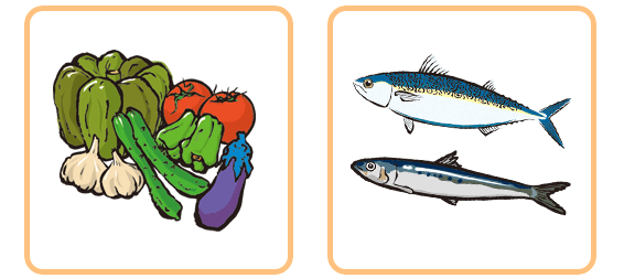 青背の魚や野菜